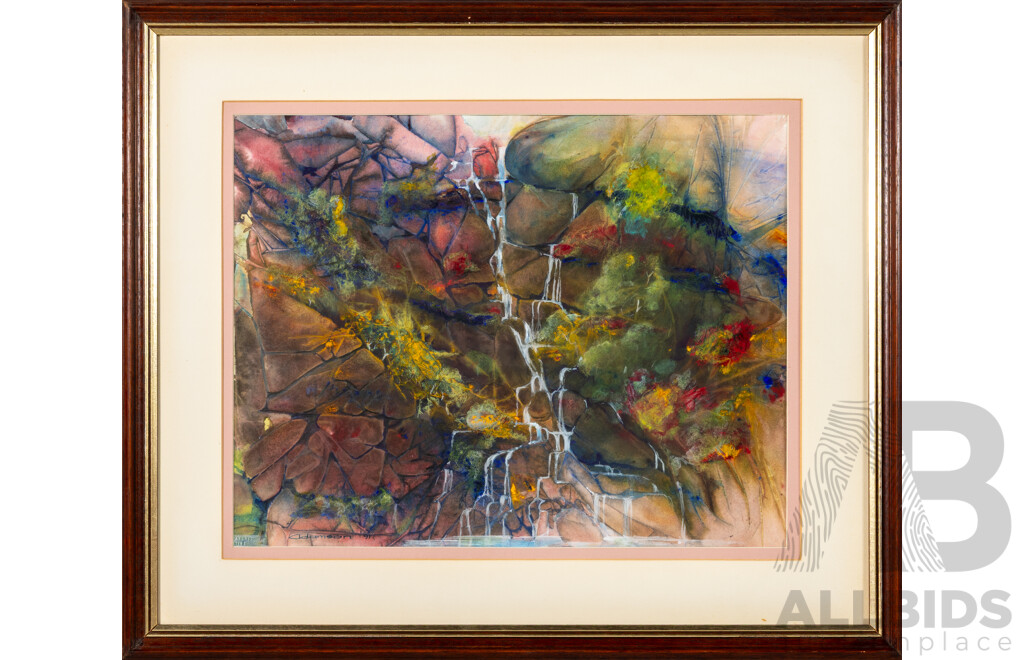 William Adamson, (20th Century, Australian, Working c1990s), Time Worn Boulder (1991), Lovely Original Mixed Media on Watercolour, 56 x 66 cm (frame)