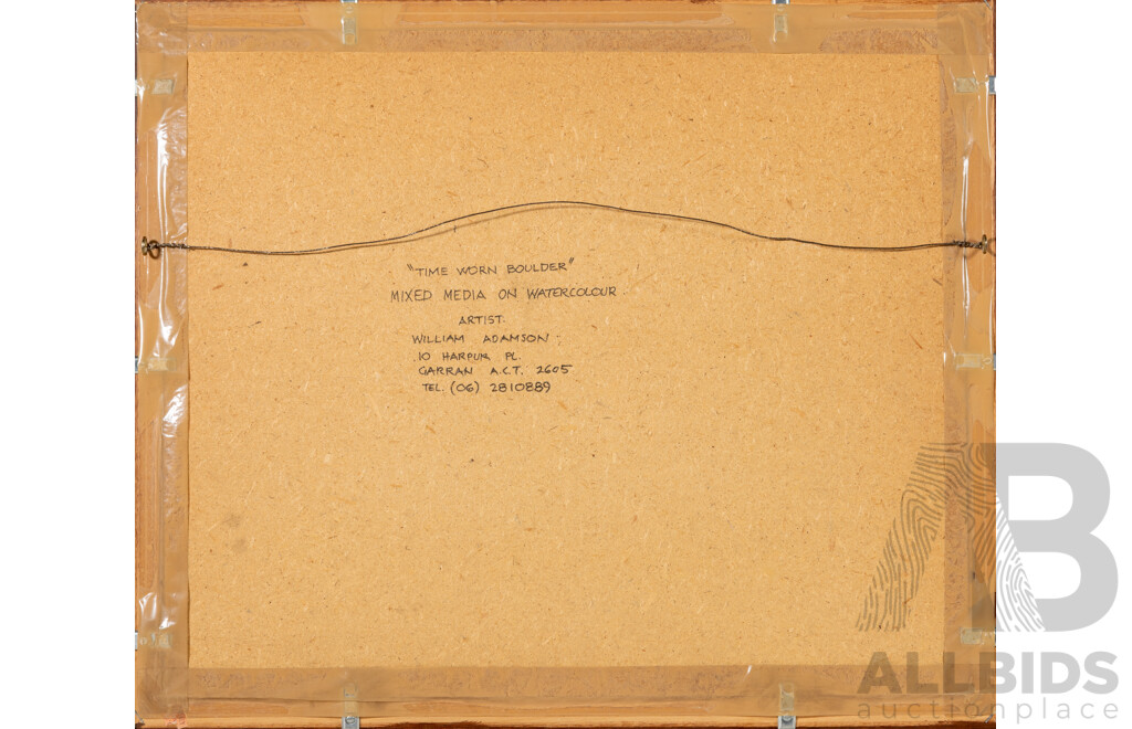 William Adamson, (20th Century, Australian, Working c1990s), Time Worn Boulder (1991), Lovely Original Mixed Media on Watercolour, 56 x 66 cm (frame)