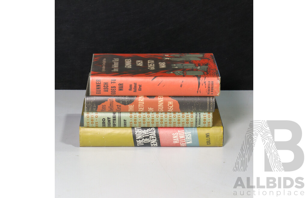 Hans Hellmut Kirst (20th Century, Prussian-Born, German, 1914-1989) Set of Four Hard Cover Novels - Zero Eight Fifteen (1955), the Return of Gunner Asch (1957) & Gunner Asch Goes to War (1956) (3)