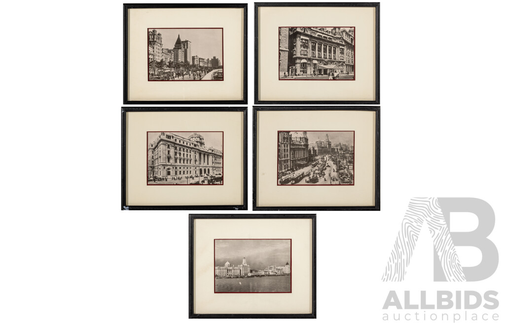 Collection of Five Quality Black and White Prints From Original Photos Featuring Varied Vistas of Shanghai, 20 x 25 cm (frames) (5)