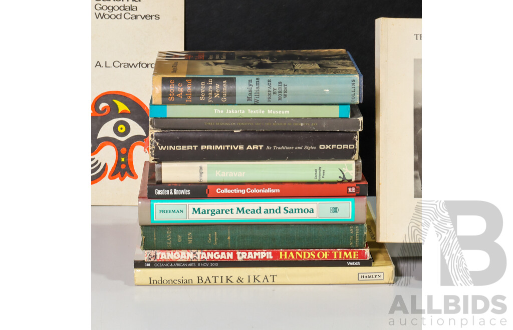 Wonderful Collection of Books Relating Largely to Primitive Art Including Three Regions of Primitive Art and History, Indonesian Batik & Ikat, Jakarta Textile Museum, Stone Age Island (Seven Years in New Guinea) and More!