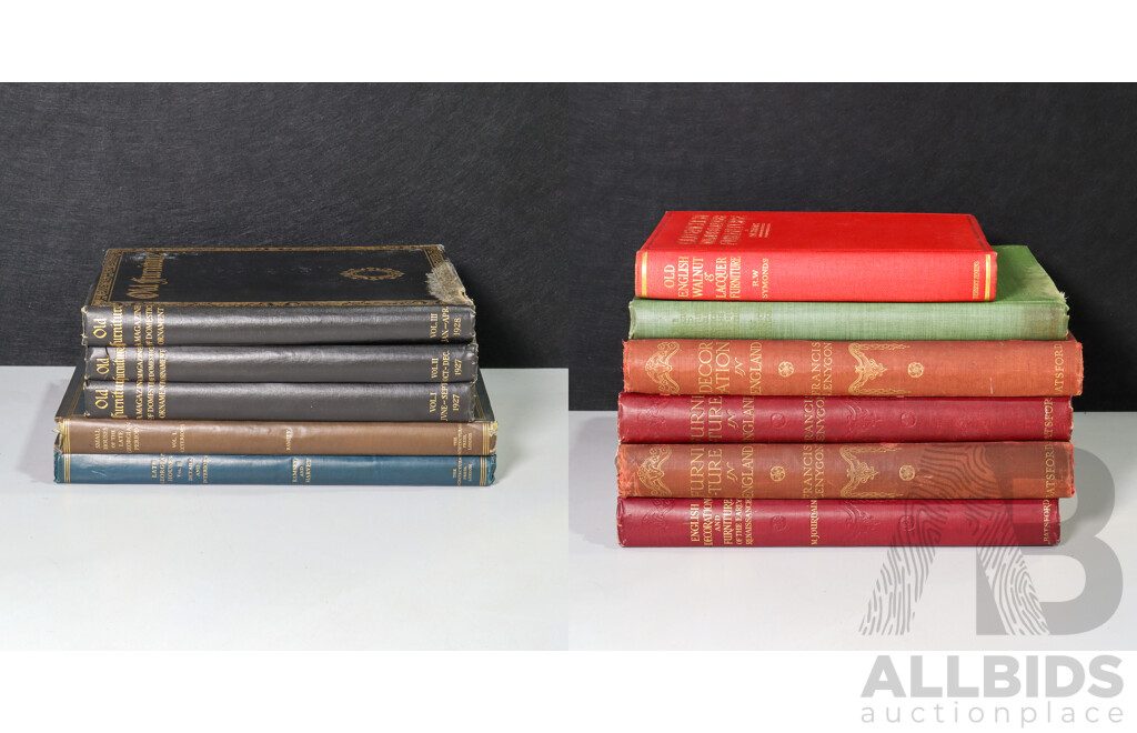 Wonderfully Large Collection of Antique Hard Cover Reference Books Related to Furniture in England, 36 x 28 cm (largest books approx) (11)