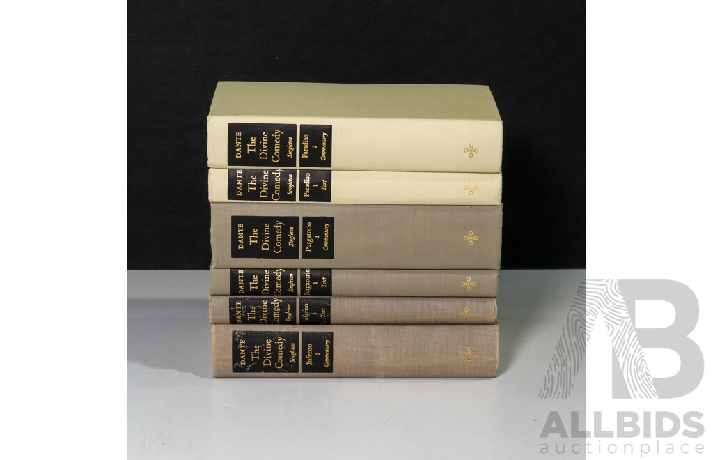 Dante Alighieri (Late Middle Ages, Italian, 1265-1321), La Divina Commedia (The Divine Comedy), Complete Vintage Set of Paradiso, Purgatorio and Inferno, Inc Text & Commentary (6)