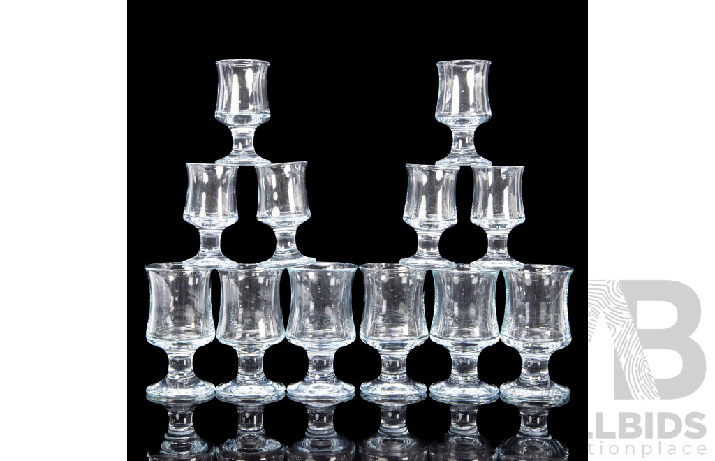 Two Sets of Six Holmegaard Ships Glasses, Mid-20th Century