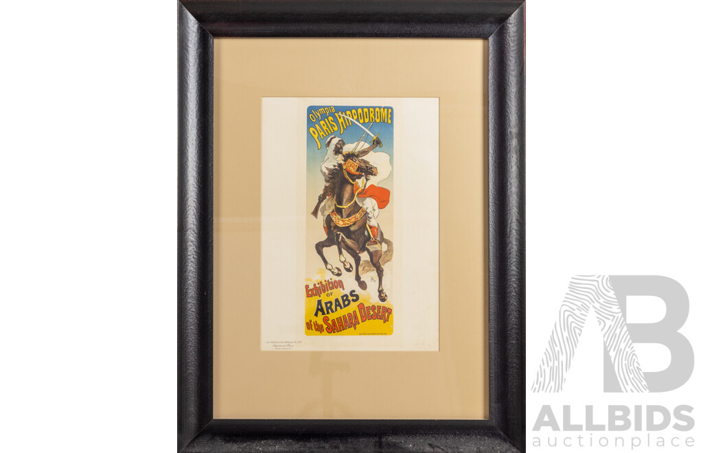 Jules Cheret (19/20th Centuries, French, 1836-1932), Exhibition of Arabs of the Sahara Desert, Wonderful Lithograph in Stone, (Plate 177), 68 x 52 cm (frame)