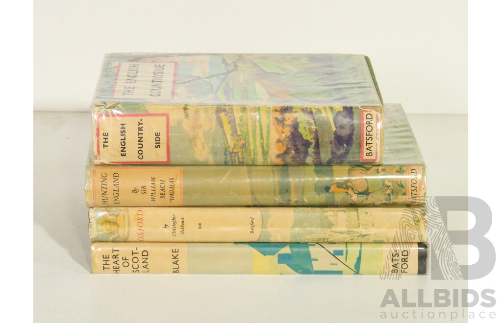 Collection of Four Almost Antique & Vintage British Hard Cover Books - Hunting England, the English Countryside, Oxford & the Heart of Scotland, (4)