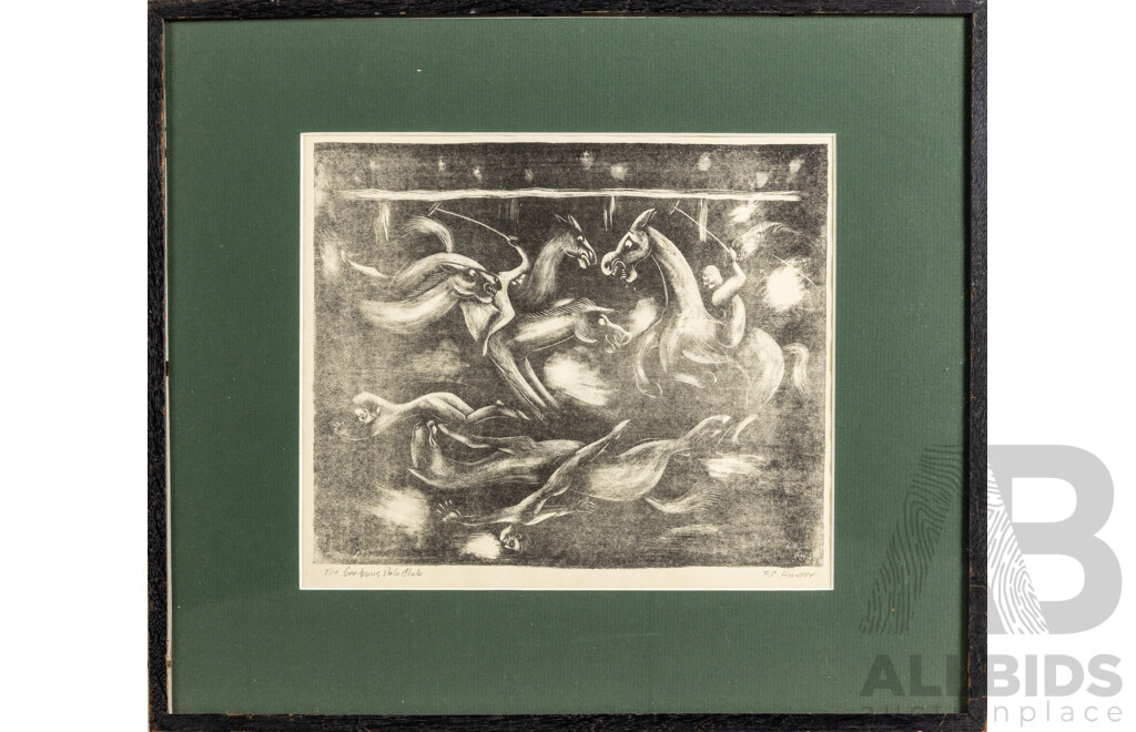 Frank Hinder (20th Century, Australian, 1906-1992), Geebung Polo Club (1946), Signed & Titled Lithograph, 37 X 42 Cm (frame)