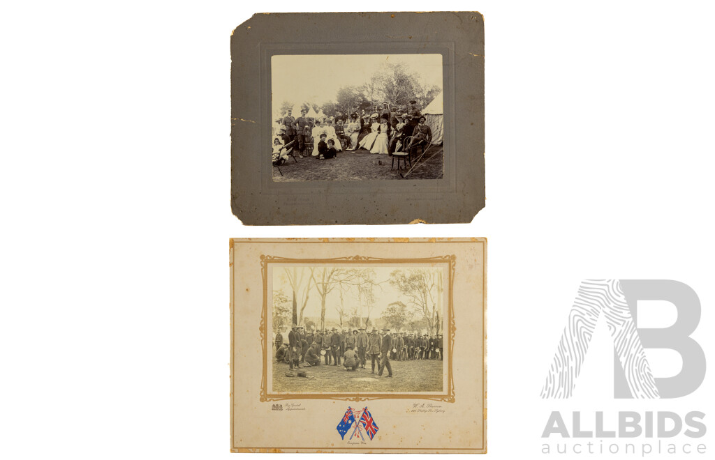 Pair of Antique World War I Photographs - Officers of the Australian Light Horse at Camp (1908) & Meangle Park Camp, April (1914), 25 x 30 cm (with matboards) (2)