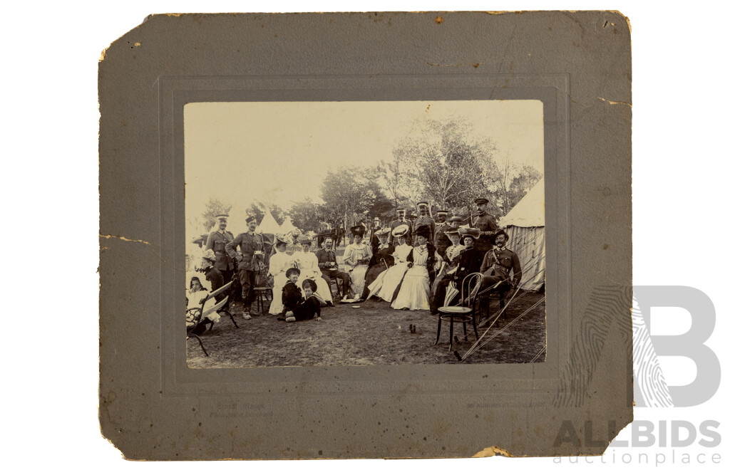 Pair of Antique World War I Photographs - Officers of the Australian Light Horse at Camp (1908) & Meangle Park Camp, April (1914), 25 x 30 cm (with matboards) (2)