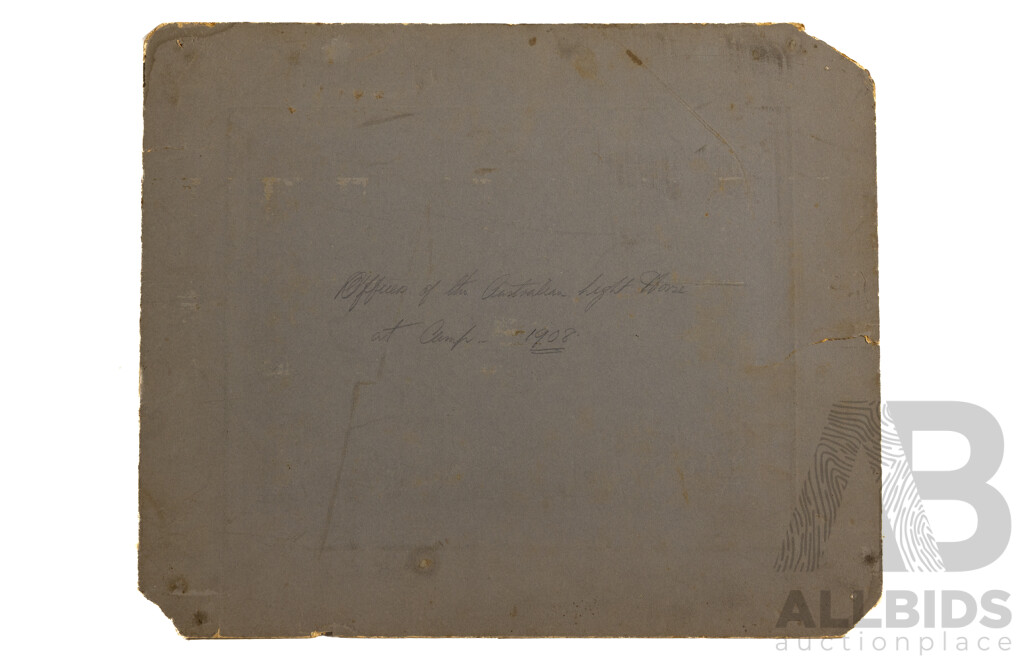 Pair of Antique World War I Photographs - Officers of the Australian Light Horse at Camp (1908) & Meangle Park Camp, April (1914), 25 x 30 cm (with matboards) (2)