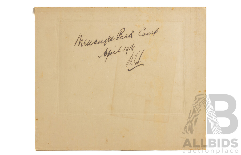 Pair of Antique World War I Photographs - Officers of the Australian Light Horse at Camp (1908) & Meangle Park Camp, April (1914), 25 x 30 cm (with matboards) (2)