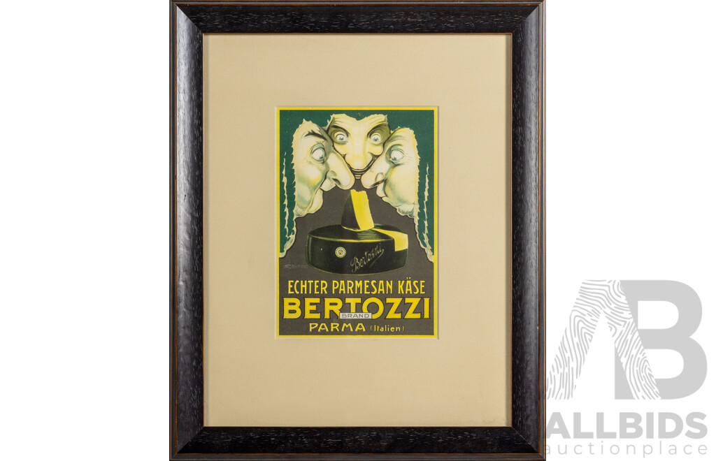 Achille Lucien Mauzan, (19/20th Centuries, French, 1883-1952), Bertozzi Echter Parmesan Kase, Wonderful Lithograph on Stone After Original 1930s Poster Edition, 47 x 38 cm (frame)