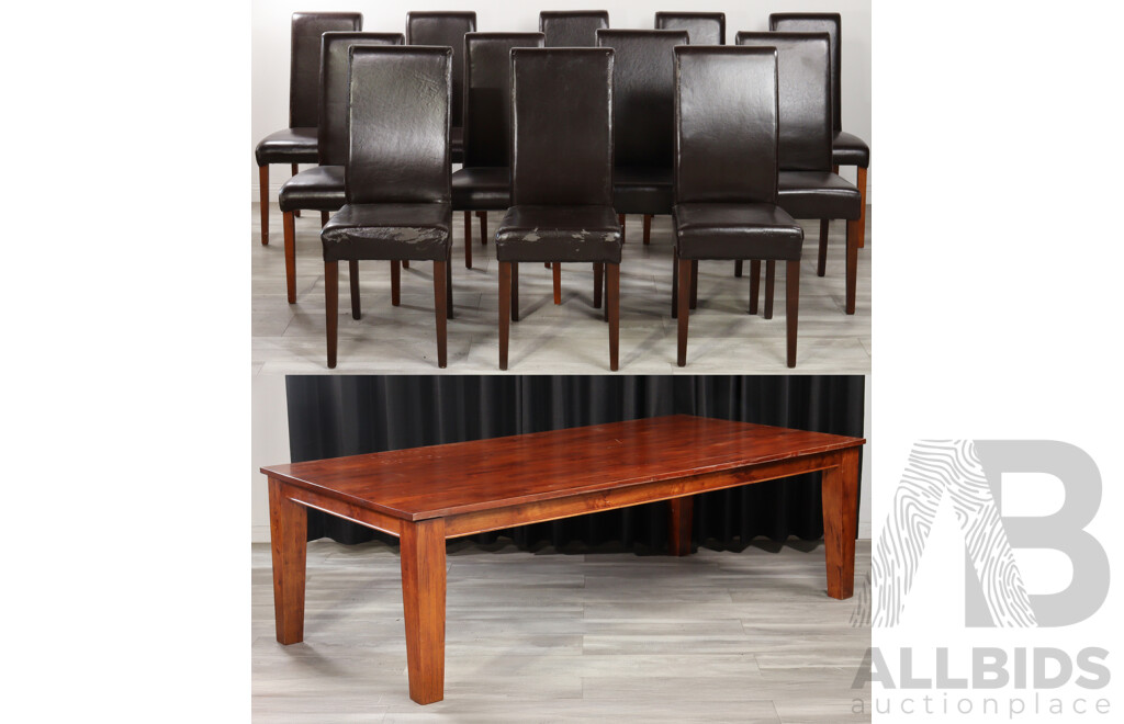Large Timber Dining Table with 12 Leatherette Chairs