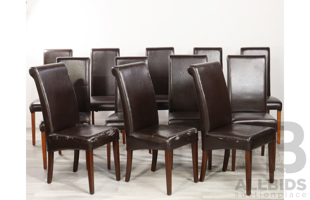 Large Timber Dining Table with 12 Leatherette Chairs