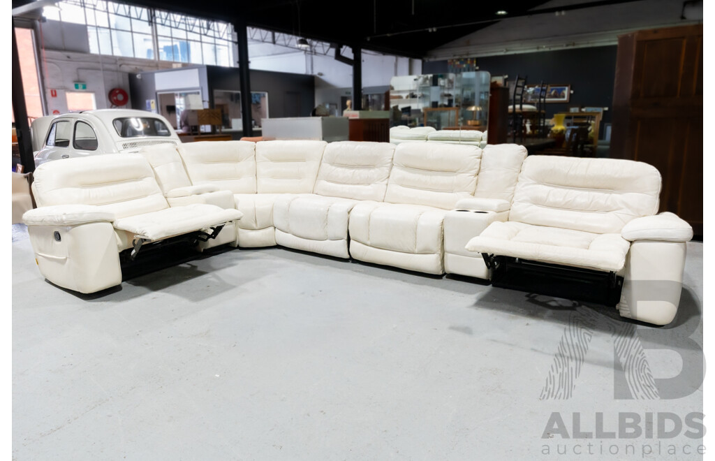 Large White Leather Seven Piece Corner Lounge by Cheers Furniture