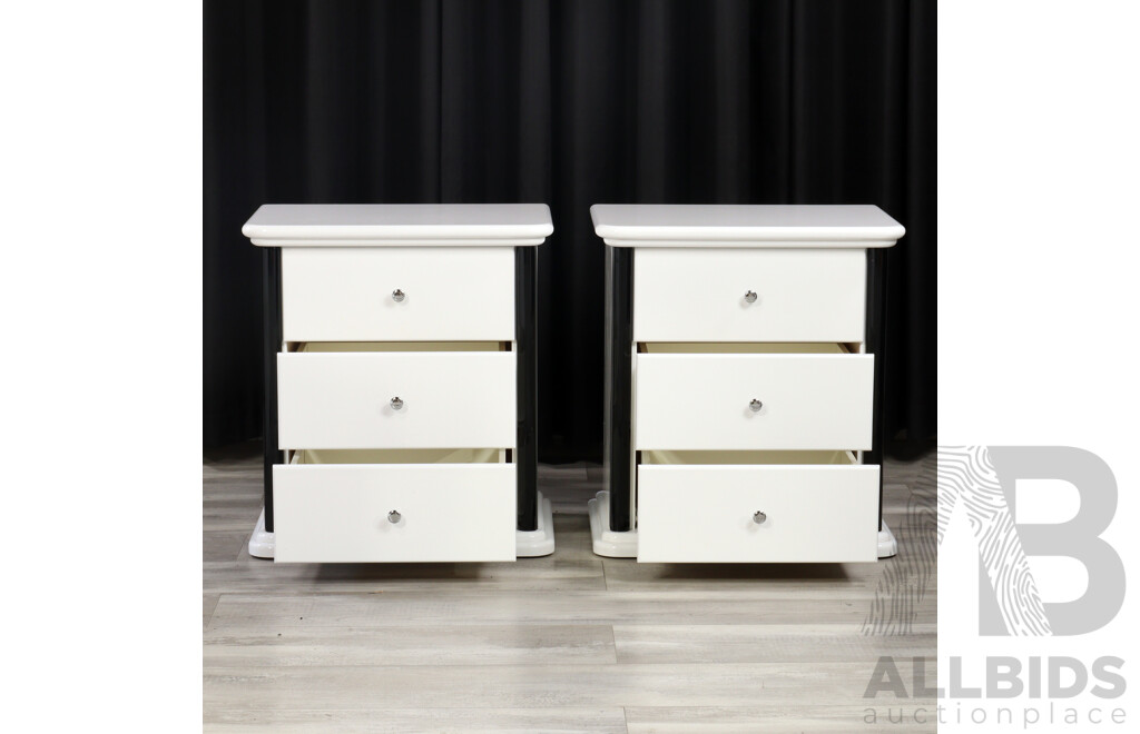 Pair of White Three Drawer Bedside Chests with Headboard by Accolade Furniture