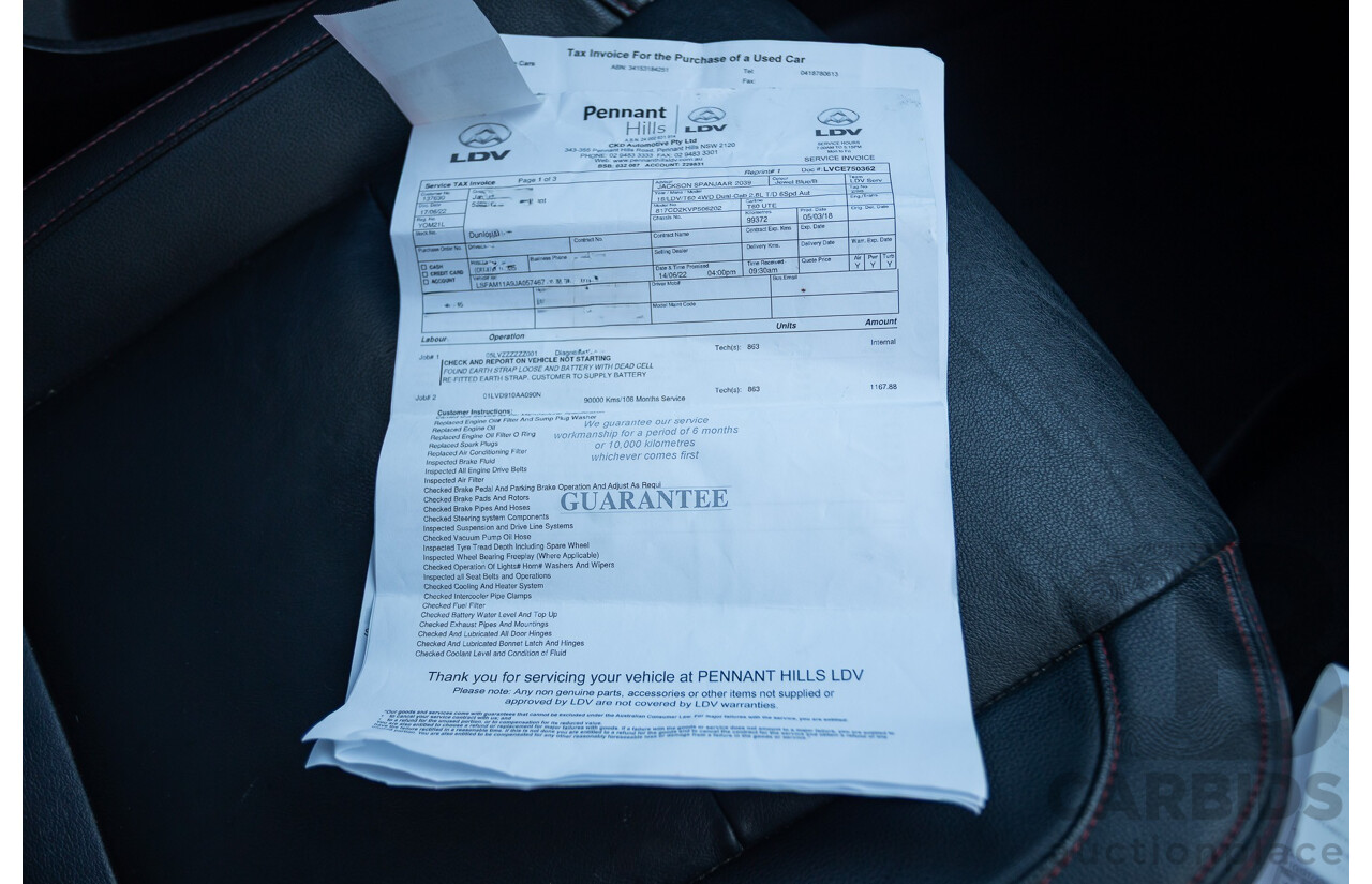 05/2018 LDV T60 LUXE (4x4) SK8C Double Cab Utility Blue Turbo Diesel 2.8L