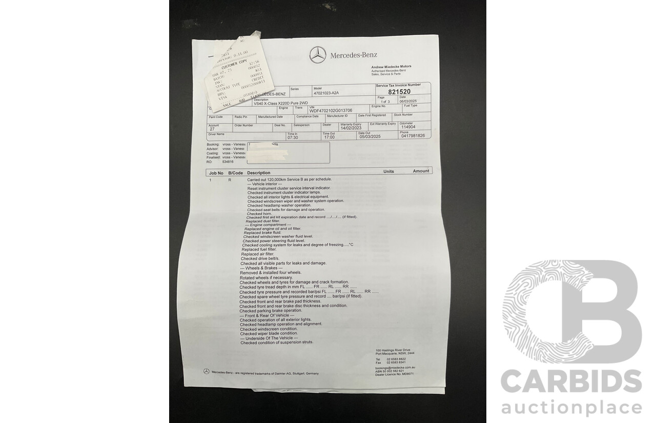 01/2020 Mercedes-Benz X220d Pure (RWD) 470 Dual Cab P/Up Rock Grey Metallic Turbo Diesel 2.3L