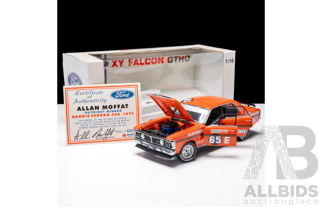 Biante 1971 Ford XY Falcon GTHO Allan Moffat Hardie Ferodo 500 Winner #65E 563/6000 1:18 Scale Model Car - Signed COA