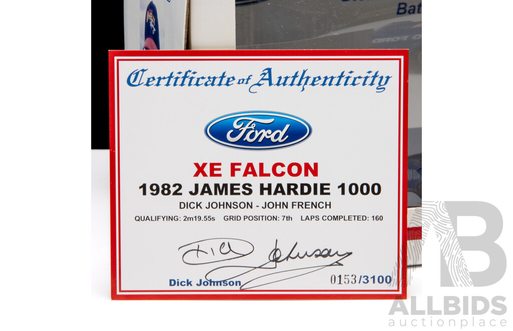 Biante 1982 Ford XE Falcon James Hardie 1000 Dick Johnson & John French #17 Blue 153/3100 1:18 Scale Model Car - Signed COA
