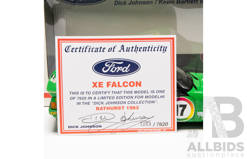 Biante 1983 Ford XE Falcon Bathurst #17 Greens-Tuf Dick Johnson 7263/7620 1:18 Scale Model Car - Signed COA Included
