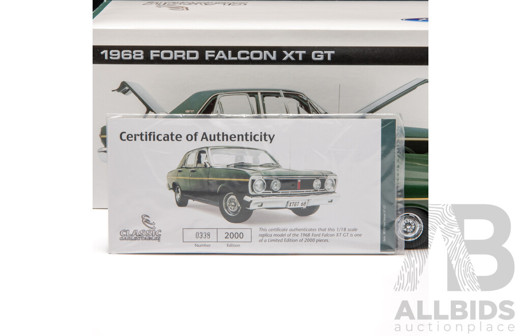 Classic Carlectables 1968 Ford XT Falcon GT Zircon Green 338/2000 1:18 Scale Model Car - COA Included