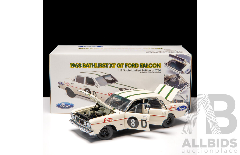 Classic Carlectables 1968 Ford XT Falcon GT #8D Bathurst White 1:18 Scale Model Car - COA Included