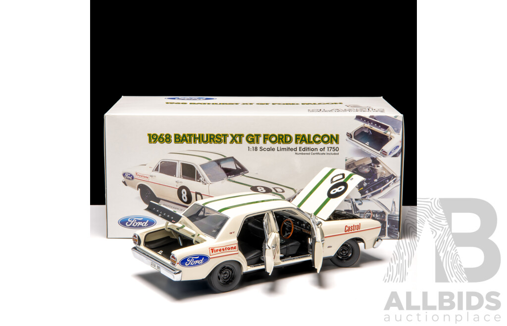 Classic Carlectables 1968 Ford XT Falcon GT #8D Bathurst White 1:18 Scale Model Car - COA Included