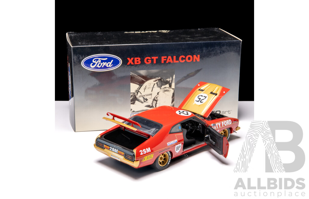 AUTOart 1975 Ford XB GT Falcon Coupe Hardie Ferodo 1000 2nd Place - Allan Moffat & Ian Geoghegan #25 Red 2858/6000 1:18 Scale Model Car - Signed COA