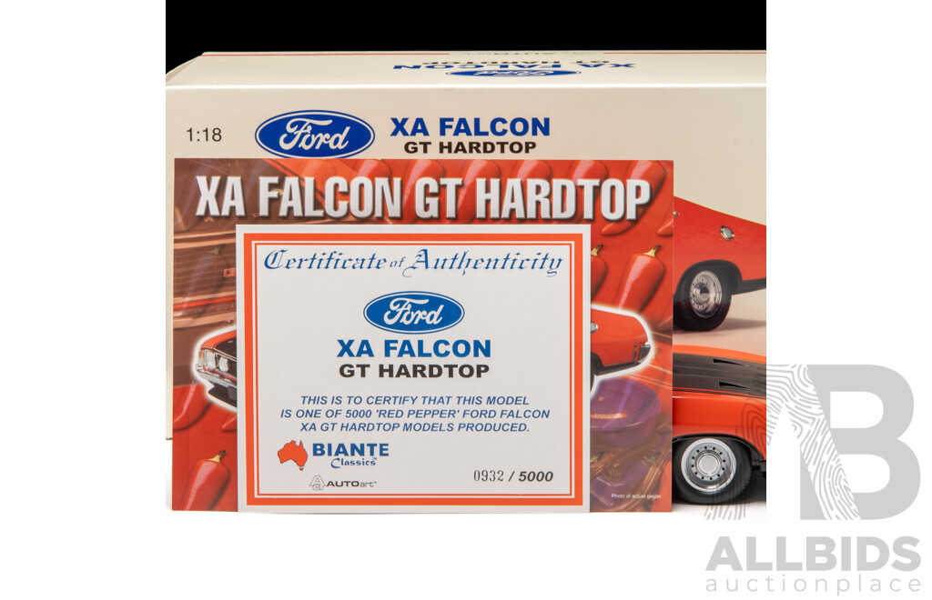 AUTOart / Biante Ford XA Falcon GT Hardtop Red Pepper 932/5000 1:18 Scale Model Car - COA Included