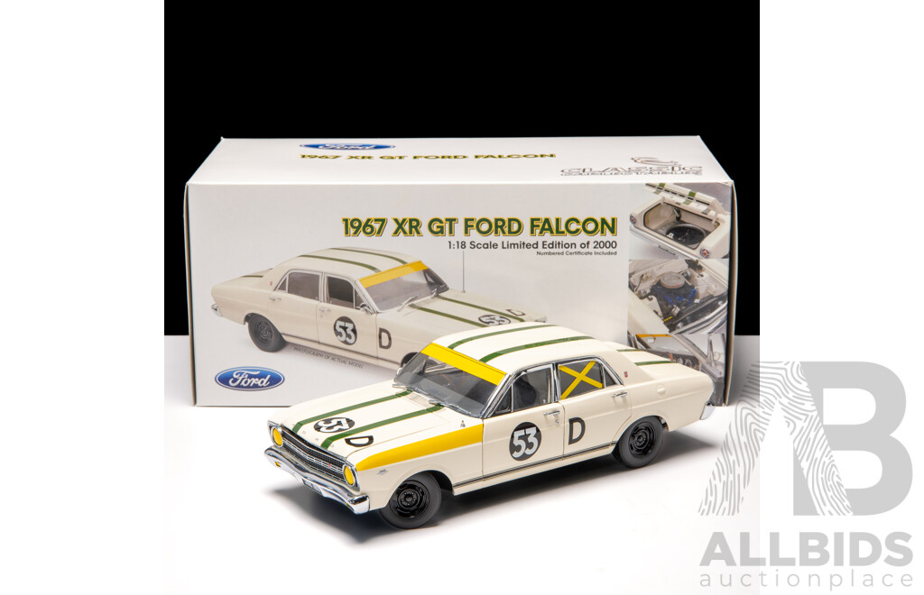 Classic Carlectables 1967 Ford XR Falcon GT #53D White 1243/2000 1:18 Scale Model Car - COA Included