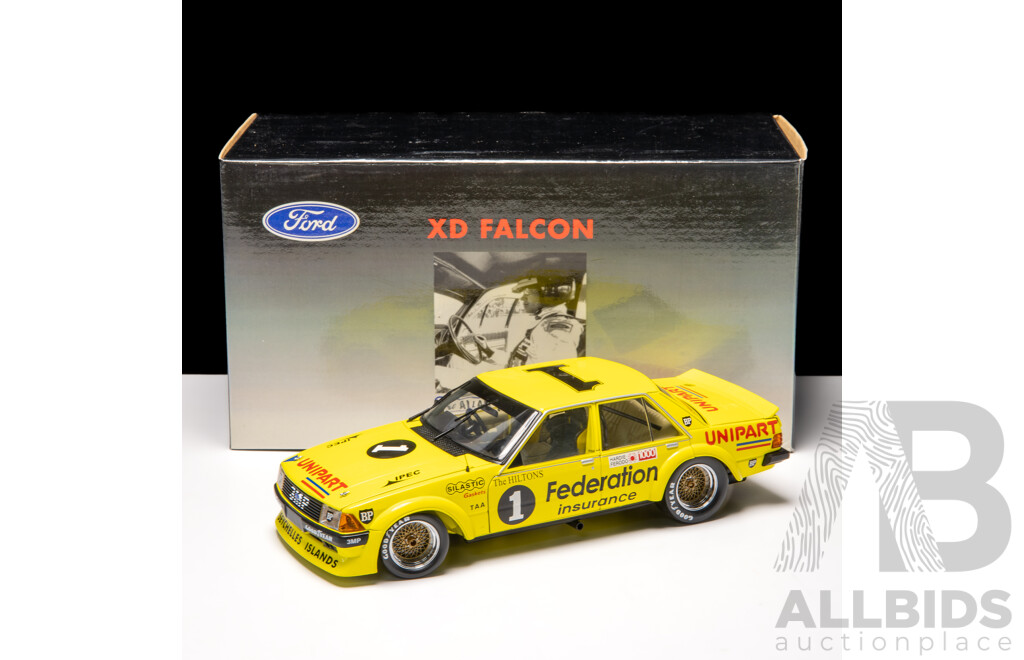 Biante 1980 Ford XD Falcon #1 Federation Yellow Allan Moffat 2670/6000 1:18 Scale Model Car - Signed COA Included