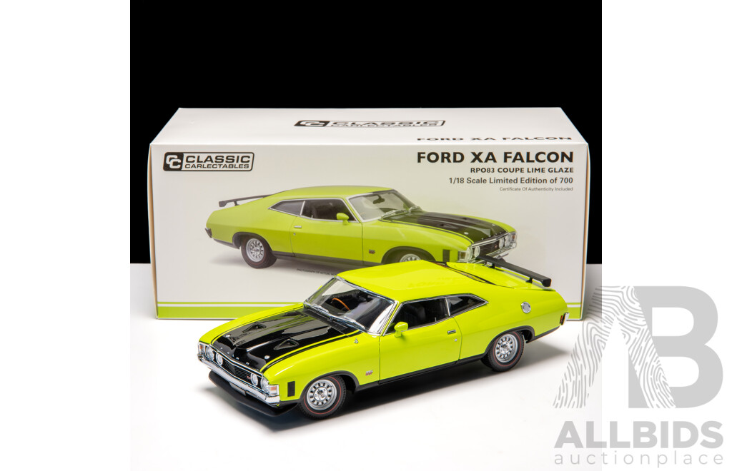 Classic Carlectables Ford XA Falcon RPO83 Coupe Lime Glaze W Black #401/700 1:18 Scale Model Car - COA Included