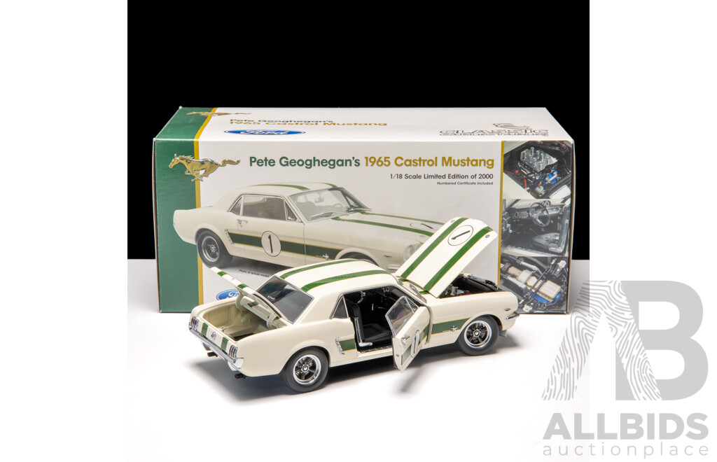 Classic Carlectables 1965 Ford Mustang #1 Castrol Pete Geoghegan 1008/2000 1:18 Scale Model Car - COA Included