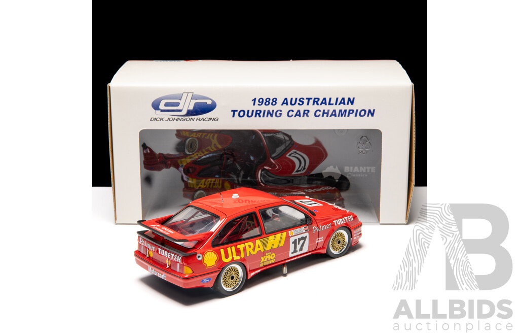 Biante 1988 Ford Sierra RS500 ATCC Winner #17 Shell Livery Red Dick Johnson 102/4000 1:18 Scale Model Car - Signed COA