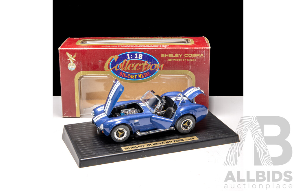 Road Legends 1964 Shelby Cobra 427 S/C Blue W White Stripes 1:18 Scale Model Car