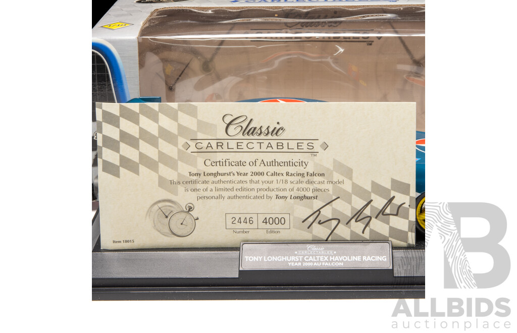 Classic Carlectables 2000 Ford AU Falcon #9 Caltex Havoline Racing Tony Longhurst 2446/4000 1:18 Scale Model Car - Signed COA