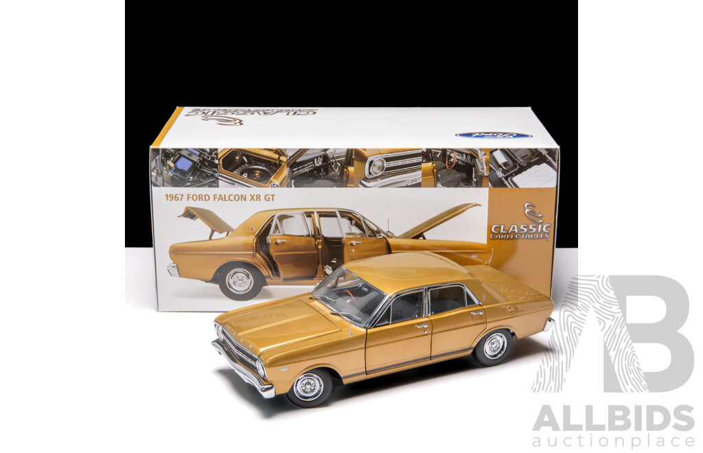Classic Carlectables 1967 Ford XR Falcon GT Gold 1:18 Scale Model Car - COA Included