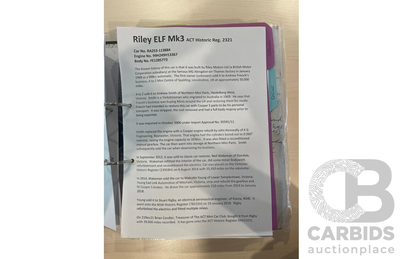 01/1968 Riley Elf MkIII 2d Sedan White / Black 1.0L