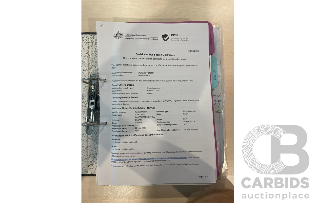 01/1968 Riley Elf MkIII 2d Sedan White / Black 1.0L