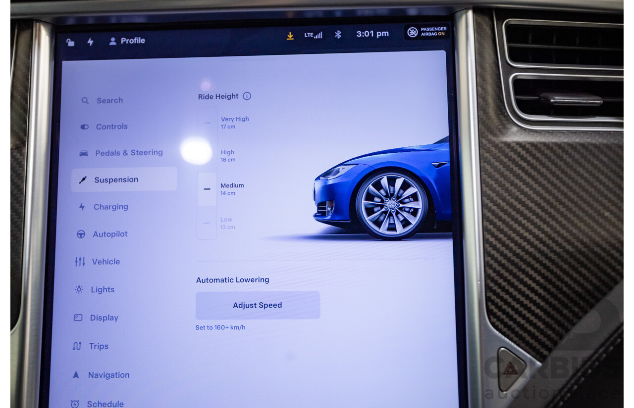01/2016 Tesla Model S P90D (AWD) 4D Hatchback Deep Blue Metallic Dedicated Electric EV 376kw