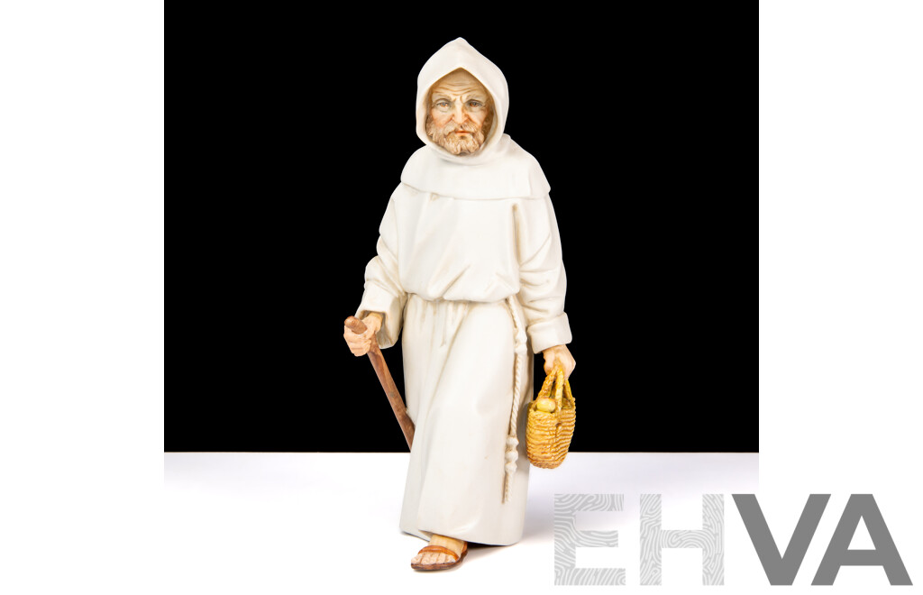 Algora (Spain) Porcelain Figure # S674. Monk Carrying Basket of Fruit