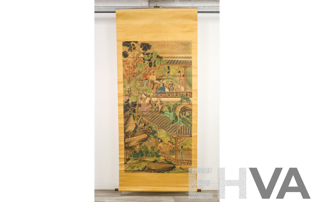 Gai Qi (Chinese, Qing Dynasty), Temple Scene, Scroll Painting, Watercolour on Paper