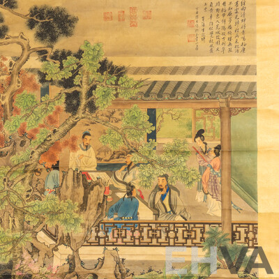 Gai Qi (Chinese, Qing Dynasty), Temple Scene, Scroll Painting, Watercolour on Paper