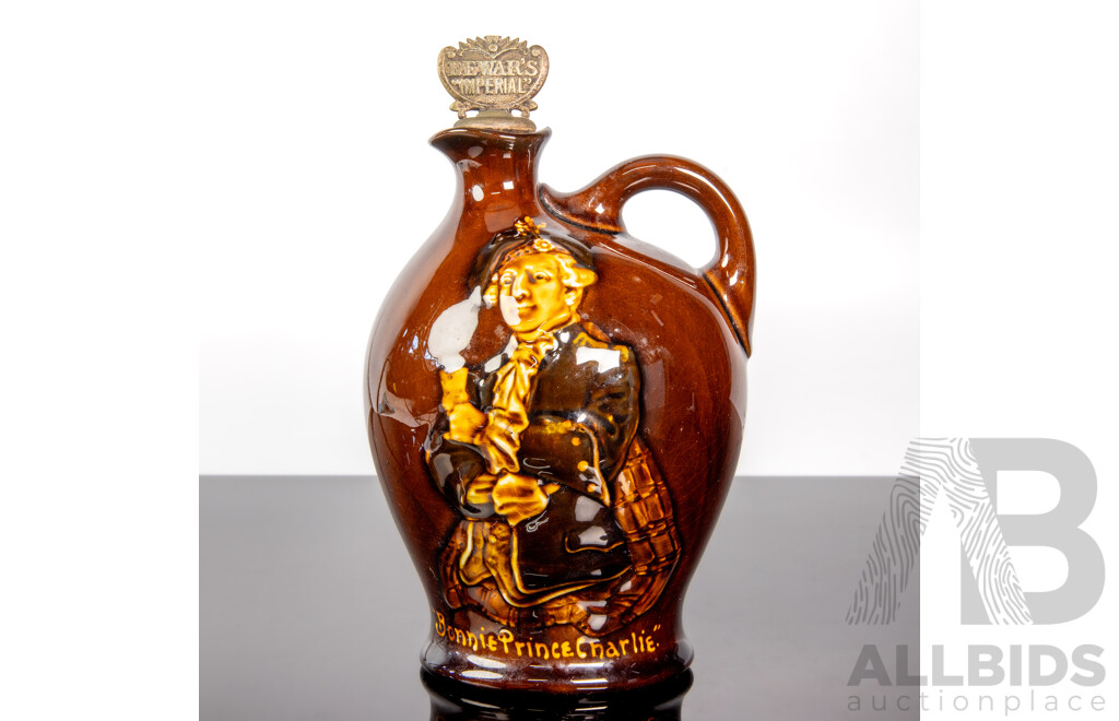 Royal Doulton Kingsware Whisky Flask for Dewar’s 'Bonnie Prince Charlie' with Original Stopper