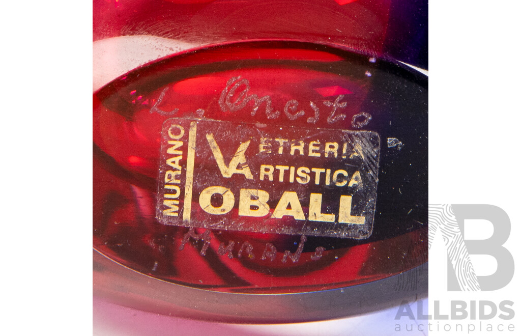 Luigi Onesto for Oball Murano Sommerso Vase Signed, Pink and Cobalt