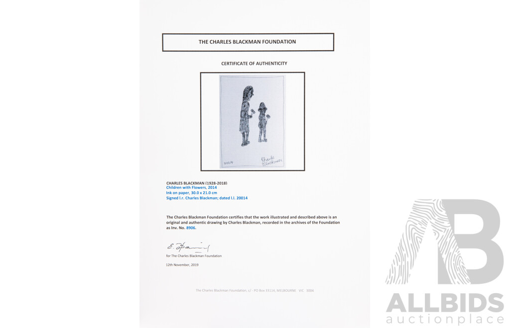 Charles Blackman Children with Flowers, 2014, Original Ink on Paper, 30 X 21 Cm