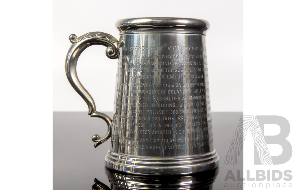 Set of Four Kirra Pewter Commemorative Tankards Including Battle of Britain, VE Day, VP Day and D-Day Editions