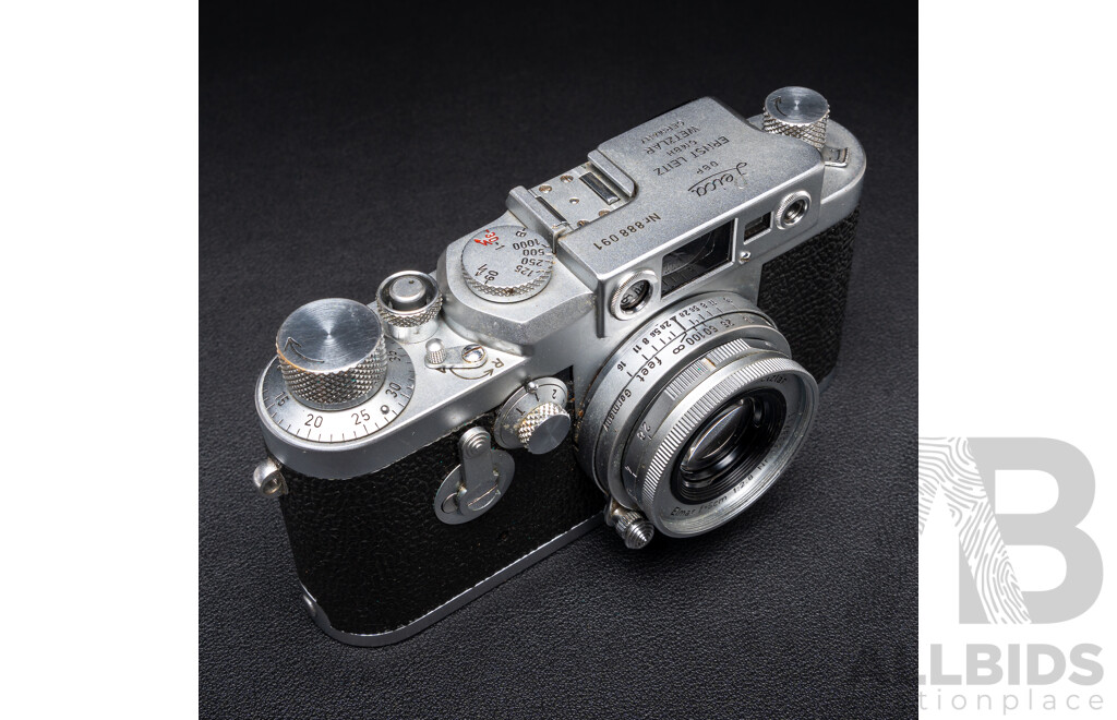Leica IIIG D.B.P. 35mm Rangefinder Camera (1957) Serial No. 888091 with Leitz Elmar 50mm F/2.8 Lens No. 1538711 in Original Case
