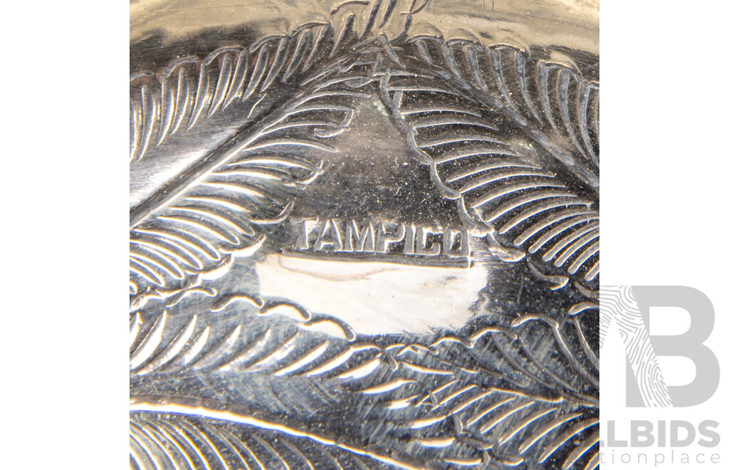 Pair of Mexican Sterling Silver Items Including La Perla Tampico Sombrero-Form Ashtray and Sterling-Topped Crystal Salt and Pepper Shakers